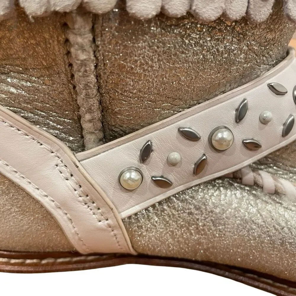 Coach Womens Roccasin Shearling Boots 6 B Fringe Studs Cowgirl Chic Apres Ski
